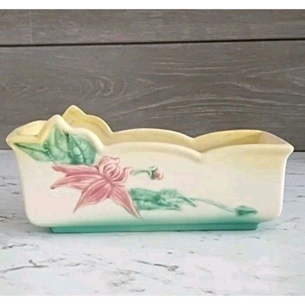 Vintage HULL USA Pottery Woodland Window Box Planter 9” Yellow Pink W14-10